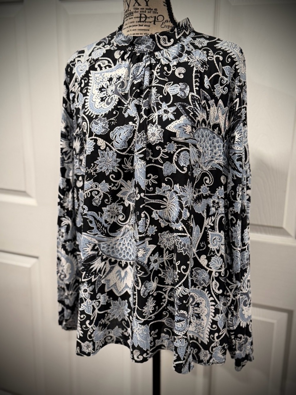 C&C California Black and Light Blue Paisley Blouse
